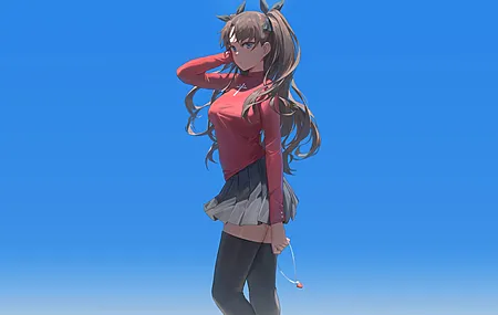 超清站立 动漫 动漫女孩 简单的背景 双尾 裙子 迷你裙 电脑 桌面壁纸 5124×2882
