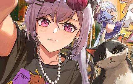热门动漫 动漫女孩 猫 电脑 高清壁纸 4047×3062