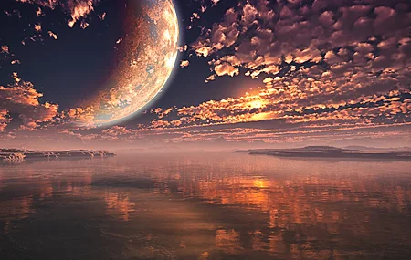 热门月亮 海洋 水 反射 云 天空 风景 阳光 日落 灯光 自然 行星 空间 电脑 壁纸 5000×3125