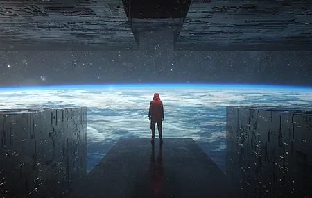 地球 空间 飞船 船 未来派 独自 星星 兜帽 电脑 壁纸 3840×2160