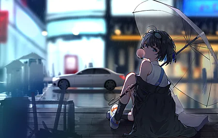 雨 动漫 伞 动漫女孩 电脑 壁纸 5760×3240