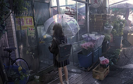 热门雨 花店 雨伞 电脑 壁纸 4006×2160