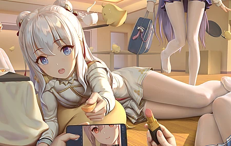 蓝眼睛 白发 动漫女孩 白色裤袜 食物 自拍 倒影 电脑 壁纸 3840×2160