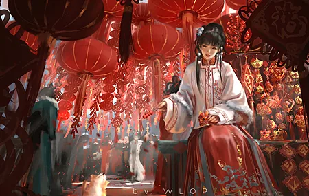 热门女性 AI艺术 中国 传统服装 幽灵之刃 电脑 高清壁纸 9968×6232