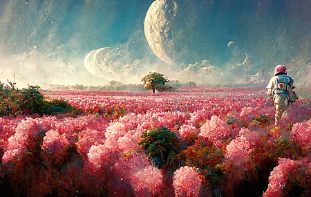 热门宇航员 月球 空间 领域 绘画 人工智能艺术 树木 花卉 中途 开花 景观 行星 电脑 壁纸 4096×2304