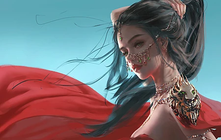 奇幻女孩 绿眼睛 AI艺术 素描 幽灵之刃 黑发 电脑 4K高清壁纸 4200×2386
