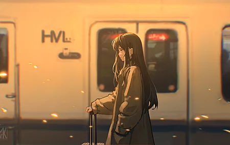 长发 外套 动漫女孩 火车站 电脑 无水印壁纸 5243×2950