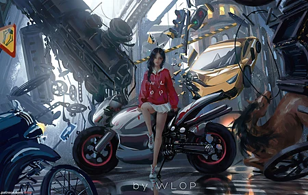 女性 深色头发 AI艺术 摩托车 电脑 4K高清壁纸 3840×2233