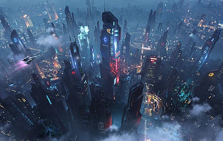 热门城市 夜晚 建筑 未来主义城市 未来主义 电脑 4K壁纸 7680×3971