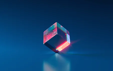 水晶 蓝色 立方体 反射 折射 块 简单背景 蓝色背景 抽象 AI艺术 电脑 壁纸 3840×2160