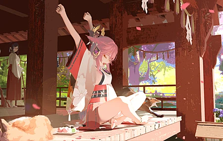 原神 粉色头发 动漫 图片 女孩 拉伸 游戏CG 壁纸 5000×2812