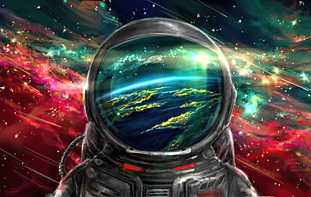 经典宇航员 太空 太空艺术 彩色 行星 倒影 星星 无水印壁纸 3840×2160