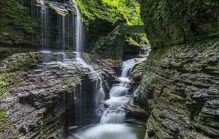 自然 岩石 瀑布 苔藓 桥梁 峡谷 水 电脑 4K壁纸 3840×2160