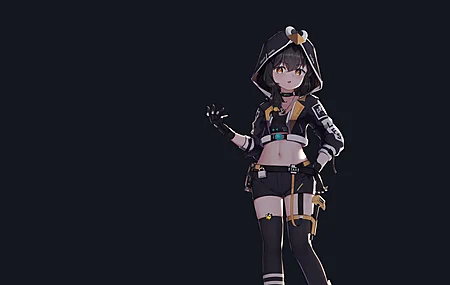 热门动漫女孩 简单背景 黑色背景 兜帽 极简主义 手套 项链 黑发 电脑 高清壁纸 5120×2880