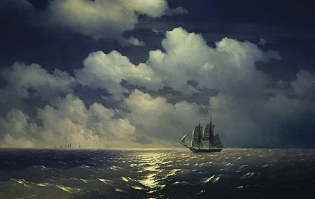 船舶 海景 云 平静的水 画布上的油画 军舰 电脑 壁纸 4583×2580
