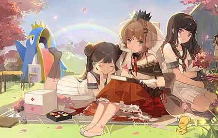 短发 长发 微笑 绿眼 深色 卡通 樱花 动漫少女 电脑 壁纸 4795×2551