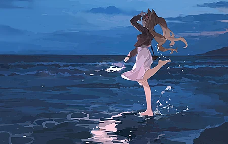 经典动漫 动漫女孩 海滩 电脑 壁纸 5000×2988