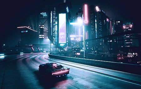 赛车 赛博朋克 汽车 尾灯 城市 城市灯光 夜晚 电脑 壁纸 6400×3600