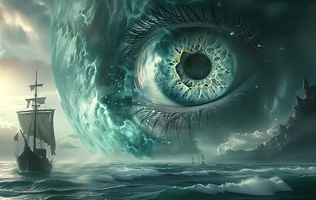 眼睛 AI艺术 超现实 大海 船 波浪 插图 电脑 壁纸 5824×3264