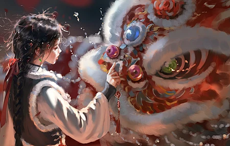超清女人 长发 深色头发 数字艺术 图片 插图 奇幻艺术 狮子 环境 电脑 4K壁纸 4496×2379
