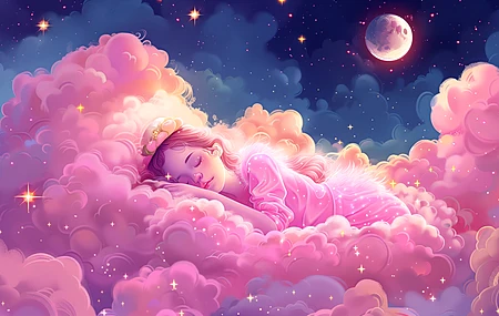 女人 人工智能艺术 插图 云 月亮 睡眠 粉色 电脑 4K高清壁纸 5824×3264