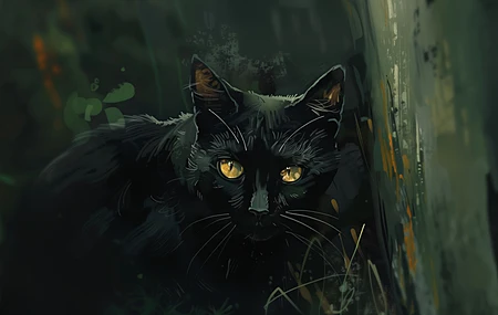 精选AI艺术 插图 黑色 猫 绘画 电脑 高清壁纸 5824×3264
