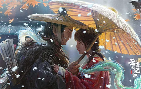 情侣 亚洲 闭眼 数码艺术 插图 奇幻艺术 伞 龙 带水印的 电脑 壁纸 6000×3375