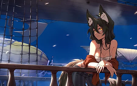 绚丽凯特 女孩 耳朵 尾巴 飞艇 电脑 壁纸 4496×2528