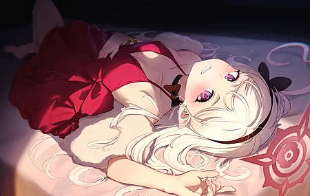 长发 白发 动漫女孩 红色连衣裙 蓝色档案 粉丝艺术 电脑 壁纸 3840×2820