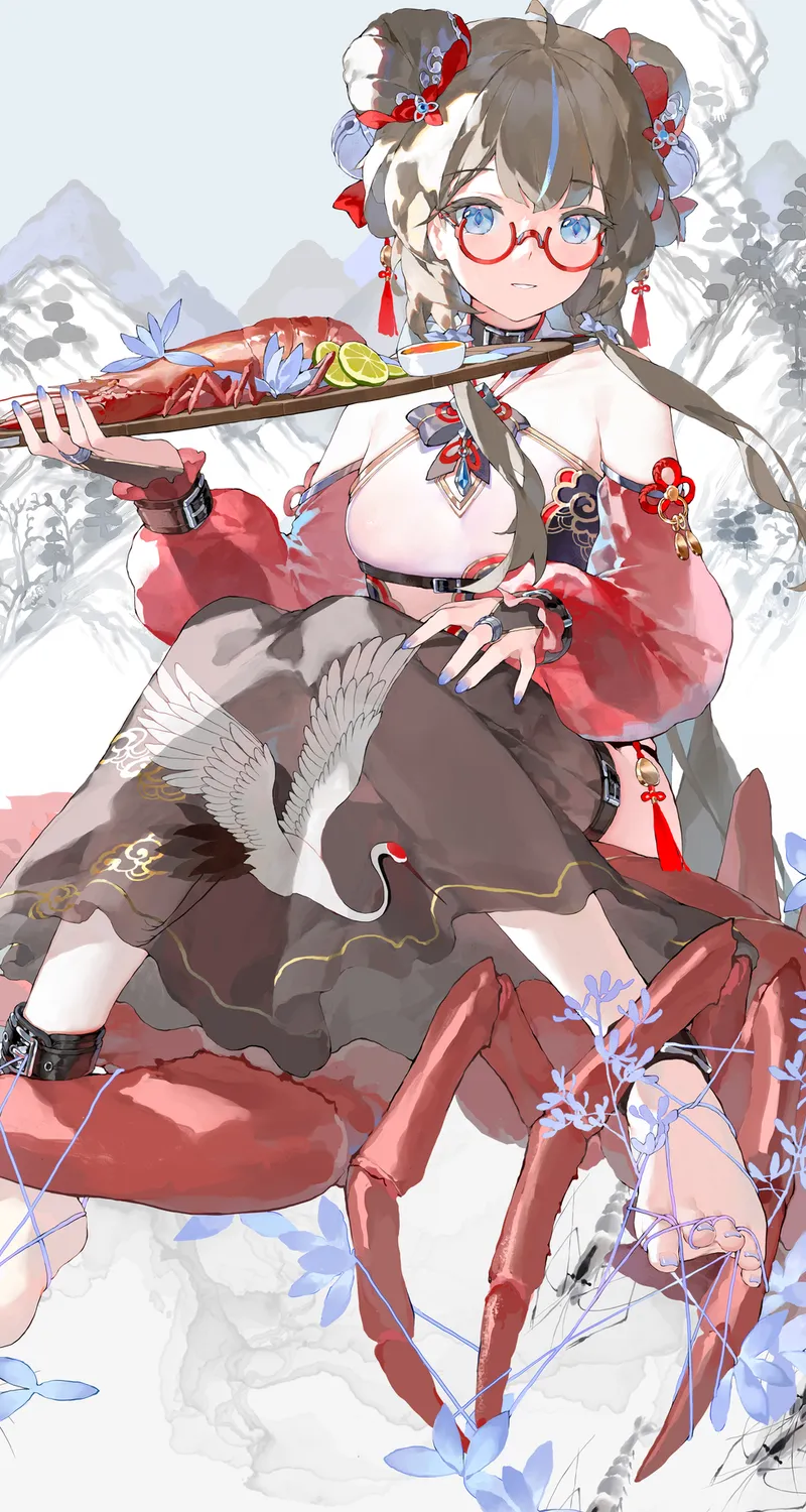 动漫 中国服装 山 红眼镜 龙虾 手机 壁纸 4160×6300