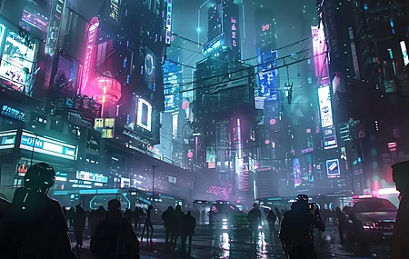 AI艺术 赛伯朋克 城市景观 霓虹灯 电脑 4K壁纸 5824×3264