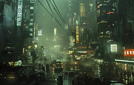 AI艺术 赛伯朋克 城市景观 霓虹灯 电脑 壁纸 5824×3264