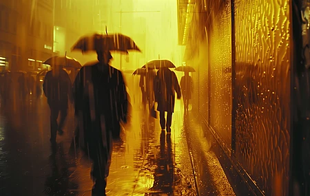 外套 AI艺术 雨伞 黄色 雨 电脑 壁纸 5824×3264