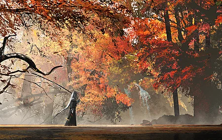 数字艺术 艺术品 森林 树木 钓竿 秋天 电脑 壁纸 5830×2492