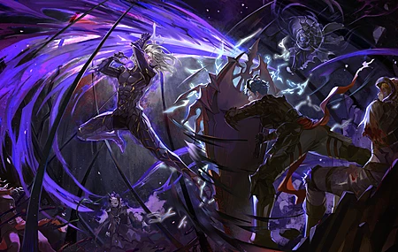 亚瑟·莱温 战斗 紫色火焰 剑客 盾牌 电脑 壁纸 6664×3751