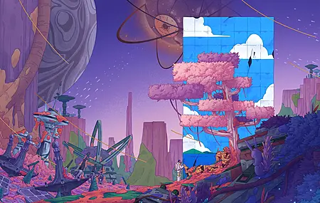 数字艺术 艺术品 插图 风景 未来派 幻想艺术 树 废墟 星球 男人 机器人 电脑 4K高清壁纸 4961×2790