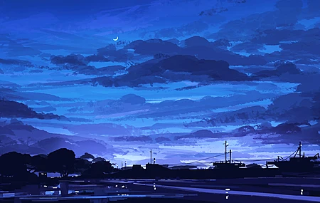 优雅 动画 天空 云 月亮 树 艺术品 电脑 桌面壁纸 5640×2400