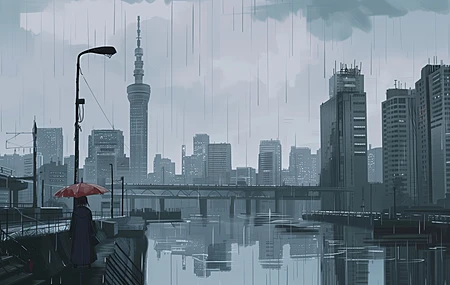热门插图 城市 天际线 雨 电脑 壁纸 5824×3264