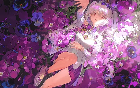 绚丽动漫 连衣裙 花 动漫女孩 双尾 电脑 桌面壁纸 3976×2400