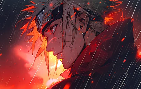 AI艺术 红色 火影忍者 雨 电脑 壁纸 5824×3264