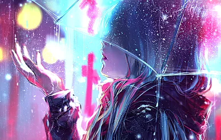 动漫女孩 透明雨伞 下雨 雨水 电脑 4K高清壁纸 3840×2160