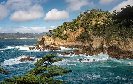 风景 海岸 悬崖 海 森林 柏树 云 自然 电脑 壁纸 4800×3600
