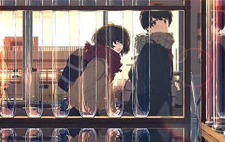 玻璃 反射 前后少男少女 动漫 动漫女孩 电脑贴纸 4K贴纸 壁纸 4096×2801