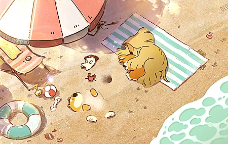 海滩 绘画 动物 电脑 贴纸 小狗 手机壁纸 4633×2590