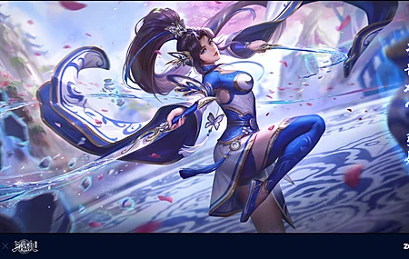唯美游戏 角色 马尾辫 长发 水 花瓣 天空 云 武器 电脑 壁纸 5780×3119