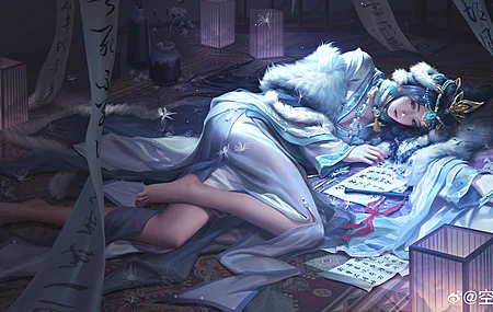 游戏 女孩 角色 长发 躺着 侧躺 三国杀 立绘 电脑 壁纸 5780×2828