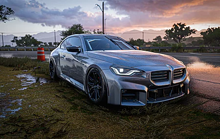 唯美游戏 BMW 宝马 漂移 日落 反射 地平线 极限竞速 雨 草 天空 道路 云 汽车 电脑 高清壁纸 3840×2160