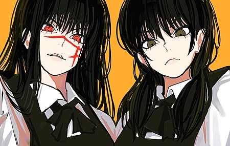 热门赛伦 长发 电锯人 动漫女孩 动漫 黑发 橙色背景 简单背景 极简主义 电脑 高清壁纸 3840×2160