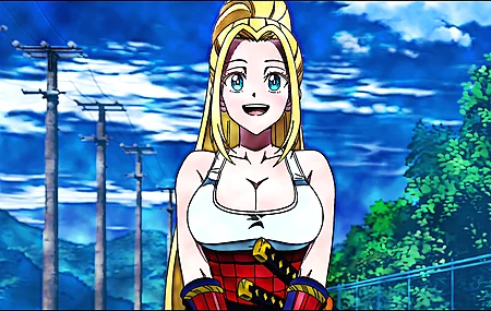 绚丽长发 金发 蓝眼睛 女人 动漫女孩 云 天空 武士刀 电脑 壁纸 3840×2160