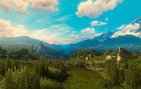风景 阳光 云 天空 树木 山脉 CGI 4K高清壁纸 3840×2160